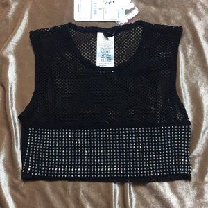 DOLLSKILL fishnet and rhinestone crop